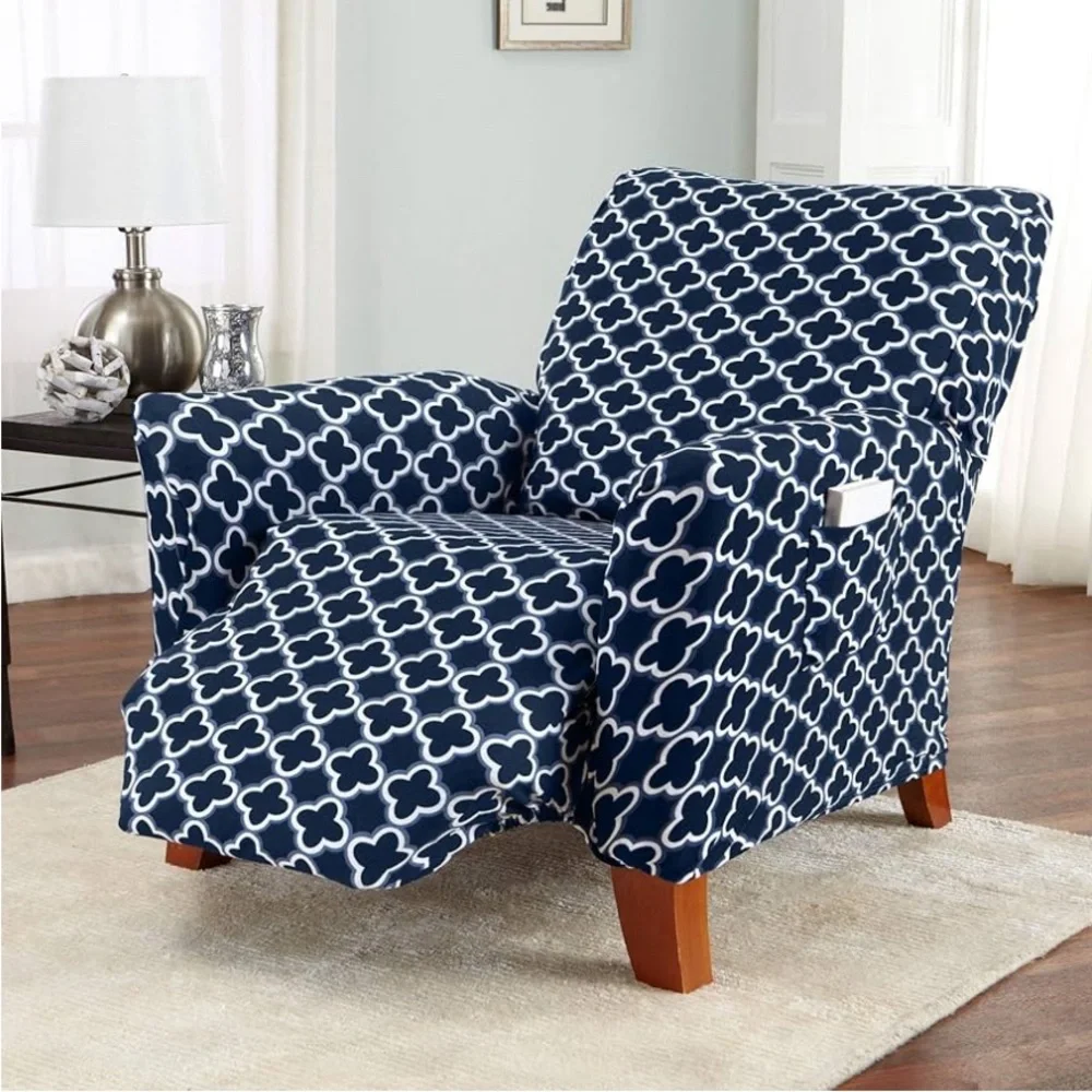 Great Bay Home Printed Twill Recliner Slipcover. One Piece Stretch Chair Cover